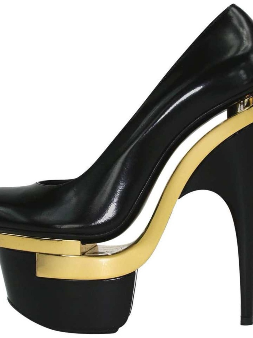 Versace Black Leather Platform Pumps with Gold Accents